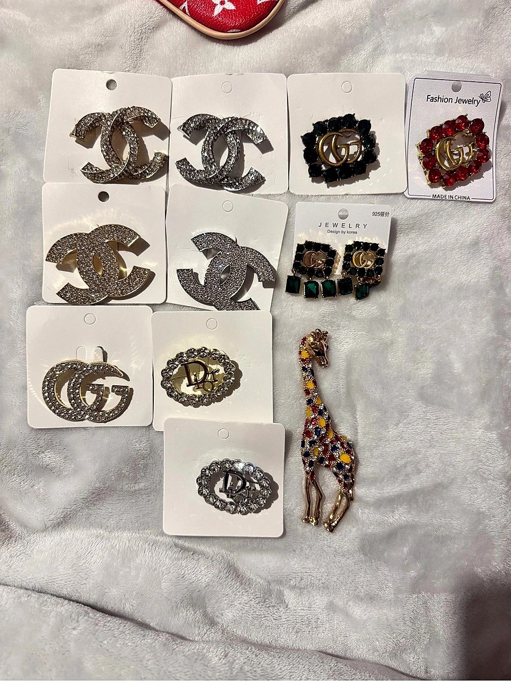 11 PC Assorted Rhinestone Brooch & Earring Jewelry Lot